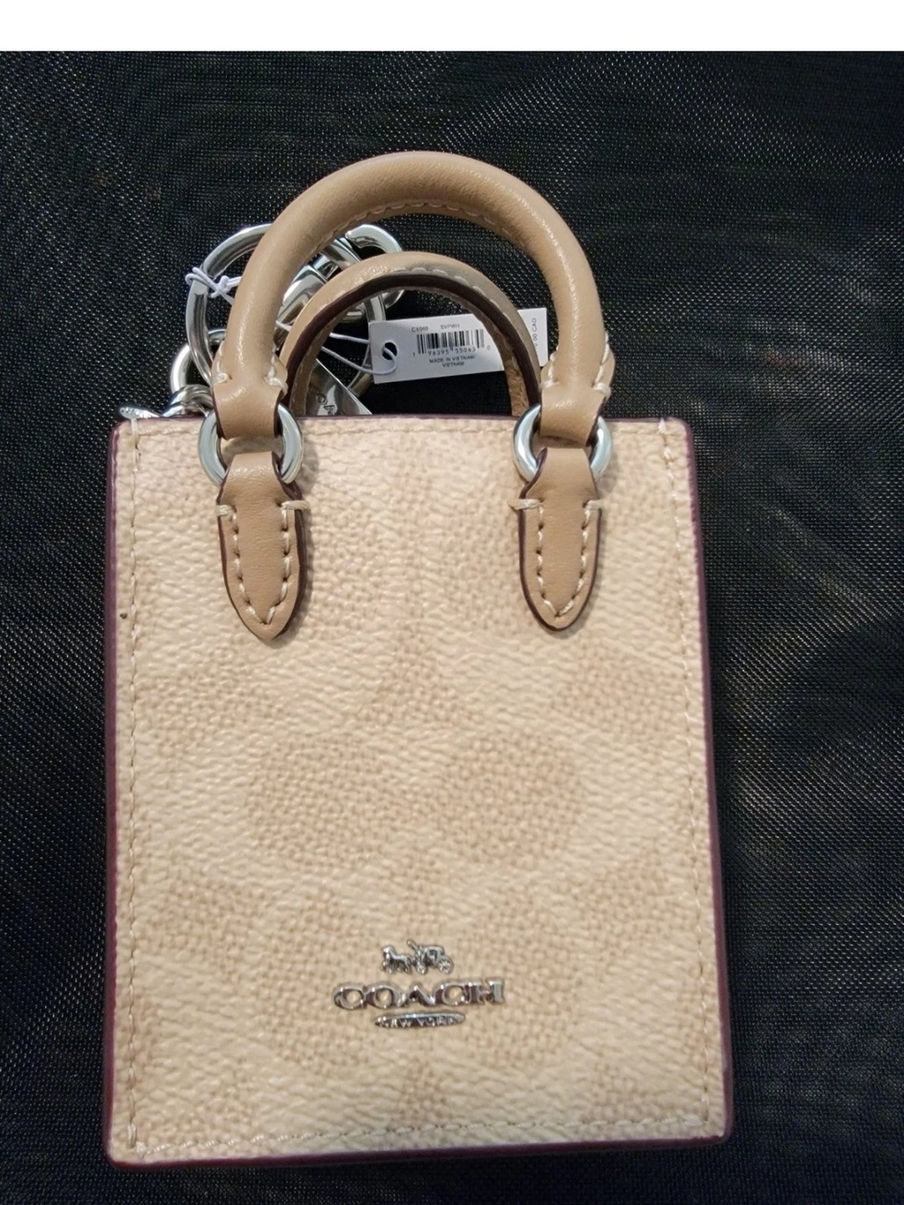 Coach Beige Mini Tote Bag Charm Keychain NWT